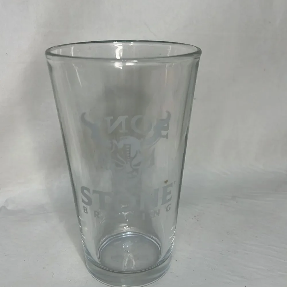 Stone Brewing Sony 16 Ounce Beer Glass White Print 3 1/4 In Round 5 3/4 Tall